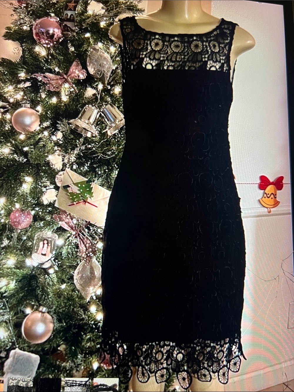 BB Dakota Black Lace Midi Dress with Scalloped Hem